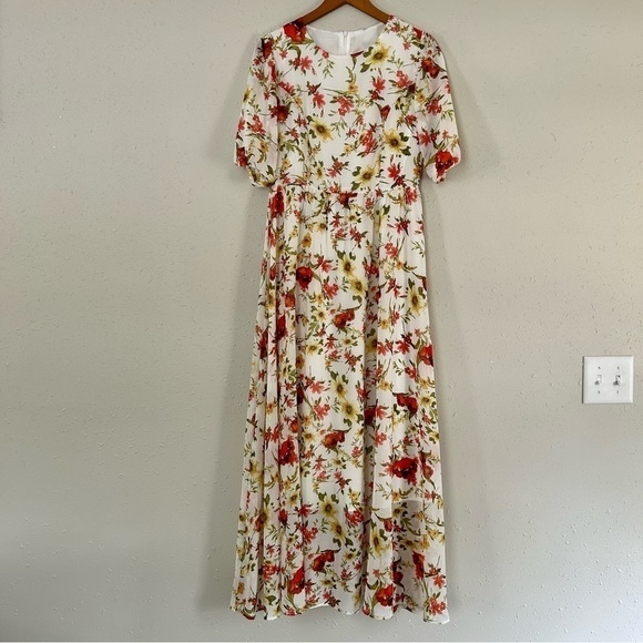 🦋 Short Sleeve Prairie Style Floral Maxi Dress Medium  Cottagecore Spring Casual - Picture 2 of 11